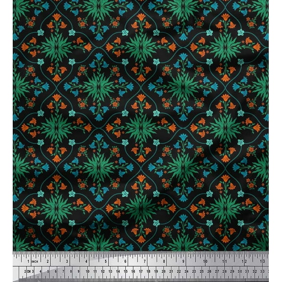 Soimoi Cotton Duck Fabric Leaves,Floral & Quatrefoil Damask Decor Fabric Printed Yard 42 Inch Wide