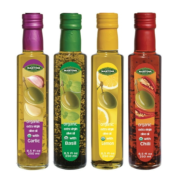 Organic Flavored Extra Virgin Olive oil Set, Chili|Garlic|Basil|Lemon