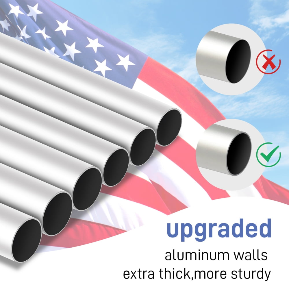 IVV 30FT Sectional Flag Pole Kit, Extra Thick Heavy Duty Aluminum Flagpoles for Outside House Inground with 3'x5' American Flag and Golden Ball Topper for Residential or Commercial Use, Silver