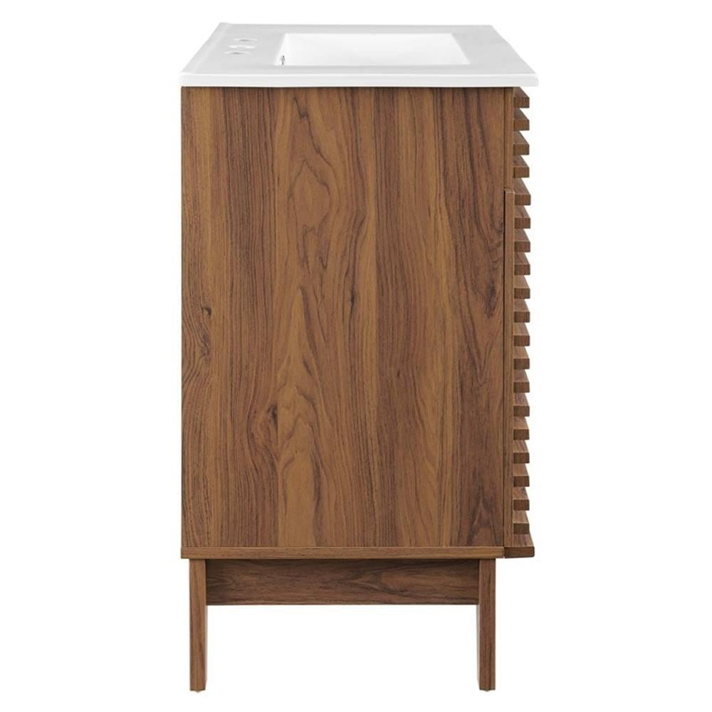 Modway Render 30" Modern Wood Bathroom Vanity Cabinet in Walnut/White