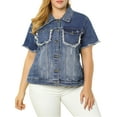 thumbnail image 5 of Agnes Orinda Women's Plus Size Jackets Distressed Short Sleeve Button Denim Jacket with Pockets 4X Blue, 5 of 7