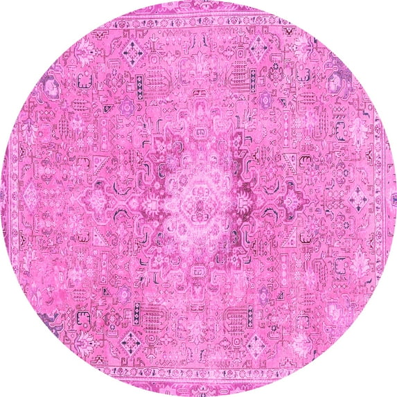 Ahgly Company Indoor Round Abstract Pink Modern Area Rugs, 3' Round
