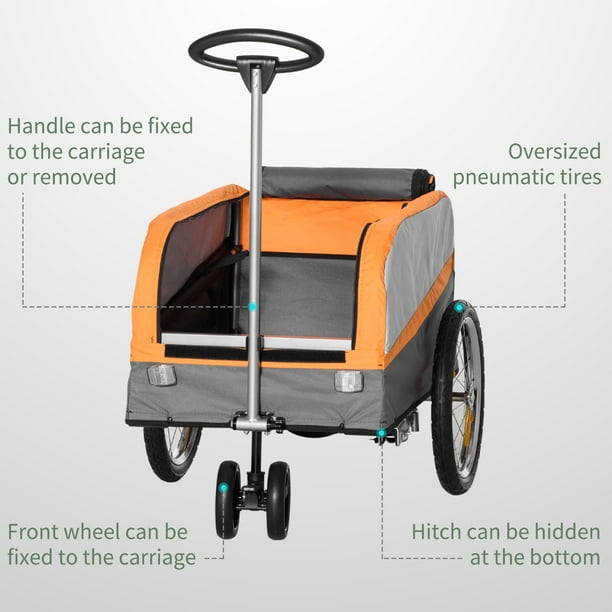 AOSOM Bike Cargo Trailer & Wagon Cart, Multi-Use Garden Cart With Luggage Box, Quick Release 16 Big Wheels, Safety Reflectors, Hitch And Handle