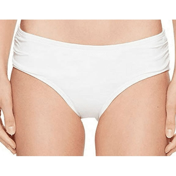Michael Kors WHITE Iconic Solids Shirred Bikini Swim Bottom, US X-Small
