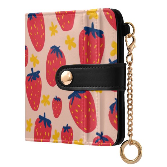 Womens Wallet PU Leather Bifold Small Purse with RFID Blocking Credit Card Holder Red Strawberry