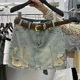 thumbnail image 2 of Dongdaemun2024 Verano Nuevo Vintage Desgastado Agujero Denim Mini Vestido De Mujer De Cintura Alta Adelgazante Glúteos Levantamiento De Glúteos Falda A-Line, 2 of 5