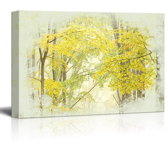 wall26 - Canvas Print Landscape Wall Art - Yellow Tree Leaves in Autumn - Gallery Wrap Modern Home Art | Ready to Hang -32x48 inches