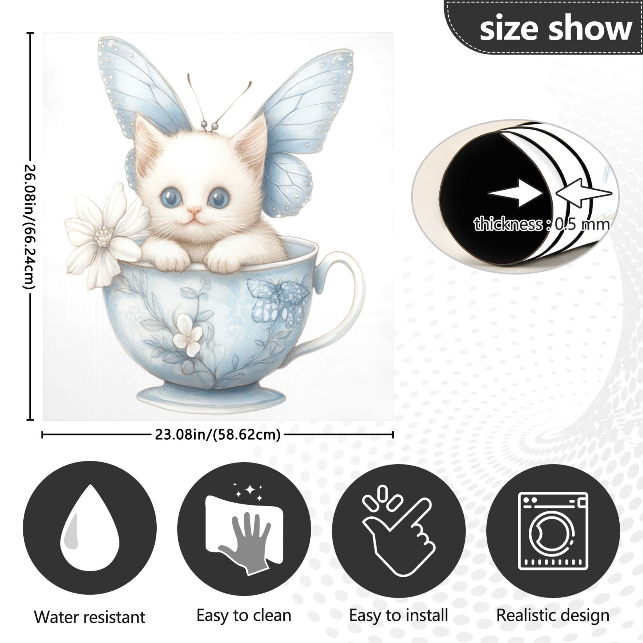 Dishwasher Magnetic Sticker 23x26 Inch Refrigerator Magnetic Sticker Washing Machine Magnetic Sticker Kitchen Panel Magnetic Sticker Home Decor Teacup Cute White Cat