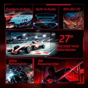 REHISK 27 inch QHD 2K Curved Gaming Monitor 180Hz 2560 x 1440p 1ms Fast IPS Computer Monitor, DP/HDMI,VESA Mount, 120% sRGB HDR Eye Care Metal Stand