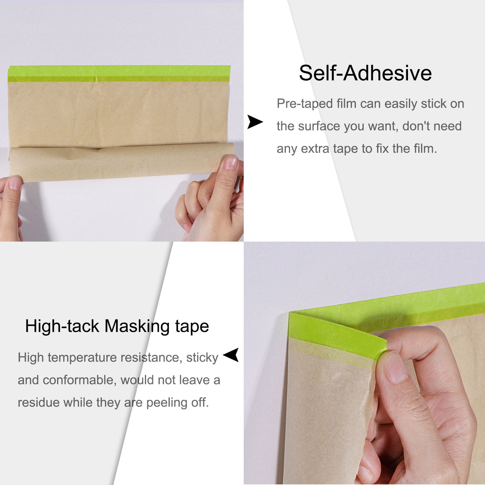 Uxcell 24" x 49ft Pre-Taped Masking Film with High-Tack Painters Tape 2Pack
