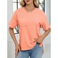 thumbnail image 4 of biudgviw Summer Tops for Women Short Sleeves Solid Color Shirts V Neck Side Slit Tee Casual Soft Business Clothes with Pocket, 4 of 4