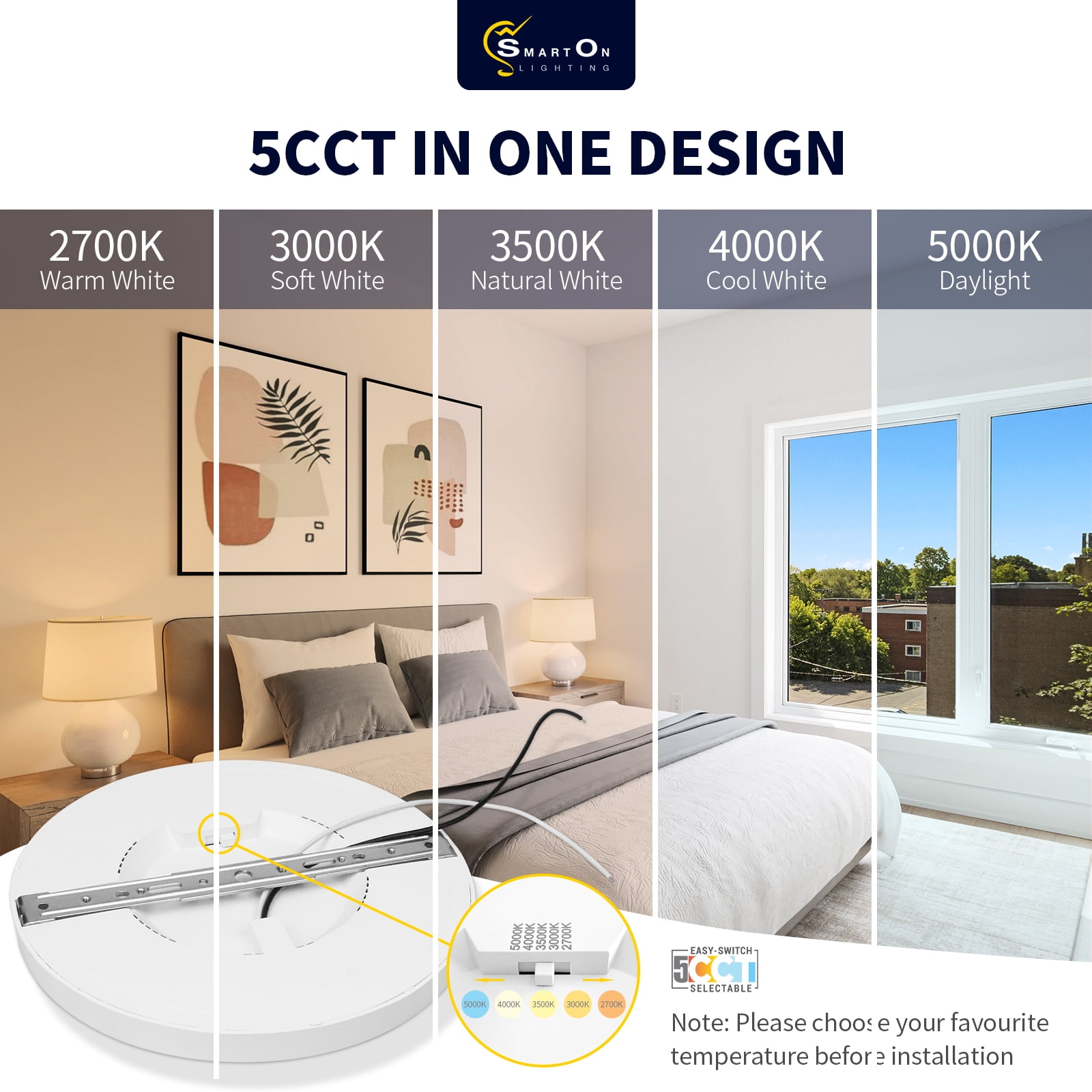 5 Inch Round Flush Mount Ceiling Light with Dimmable, Ultra Slim, 5 Color Temperature Settings for Bathroom, Kitchen, and Hallway