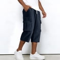 thumbnail image 4 of Dwelliawo Corduroy Mens Capri Pants Casual Elastic Waist 3/4 Pants Multi-Pockets Below Knee Shorts Lightweight Outdoor Capri Long Pants Navy M, 4 of 9