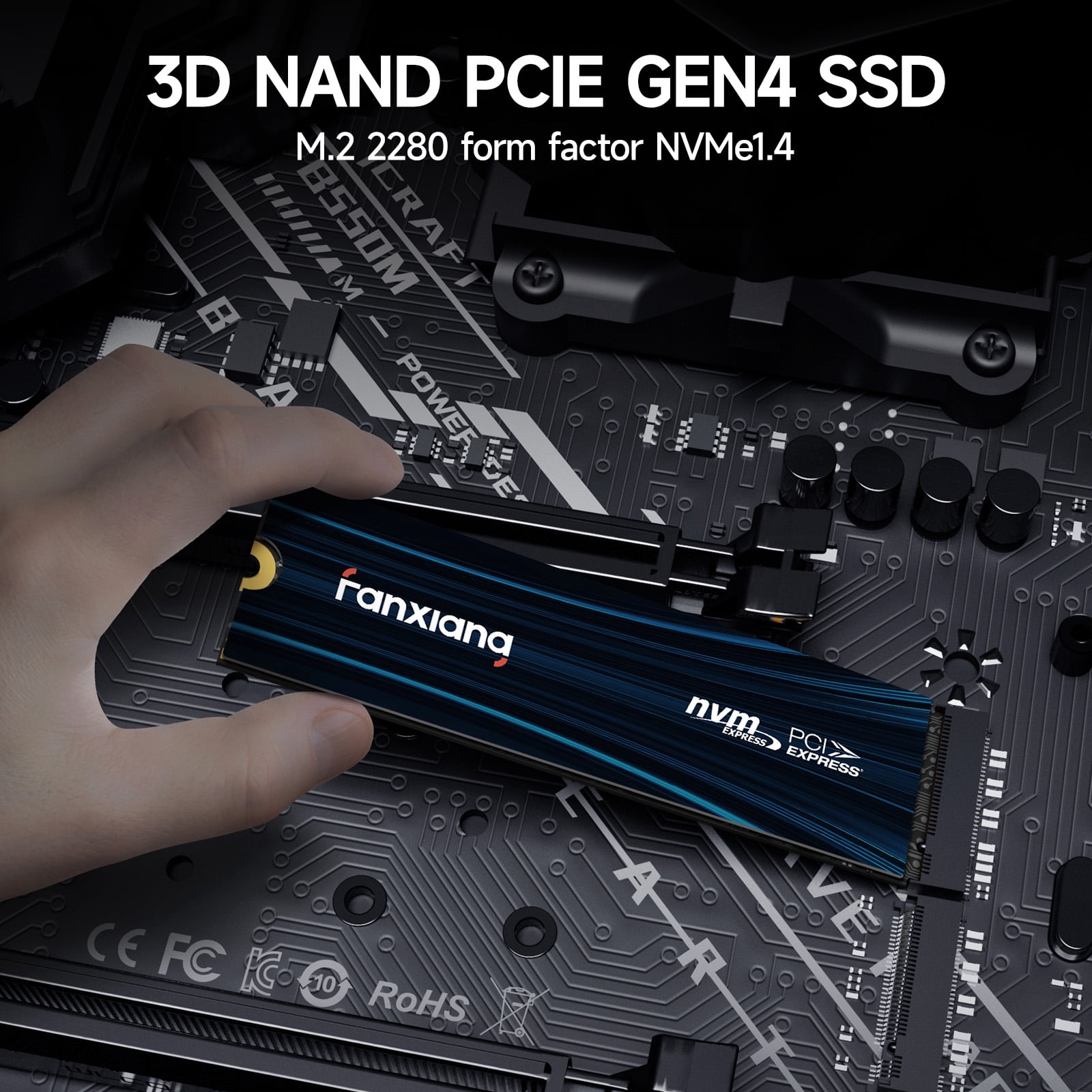 Fanxiang 1TB M.2 NVMe PCIe 4.0 x4 2280 Internal SSD | Up to 6300MB/s Read, 3D NAND with SLC Cache, Compatible with PS5, PC, Desktop & Laptop Storage Upgrade