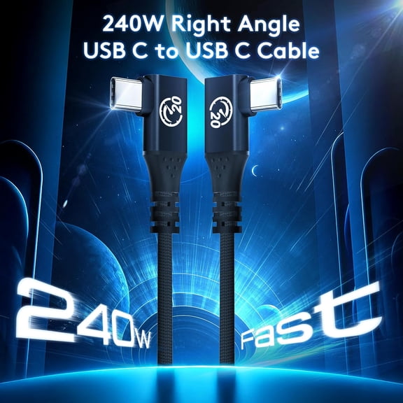 NDIUG-Right Angle USB C 3.2 Gen 2x2 Cable 6.6FT 2Pack, Flexible Double 90 Degree