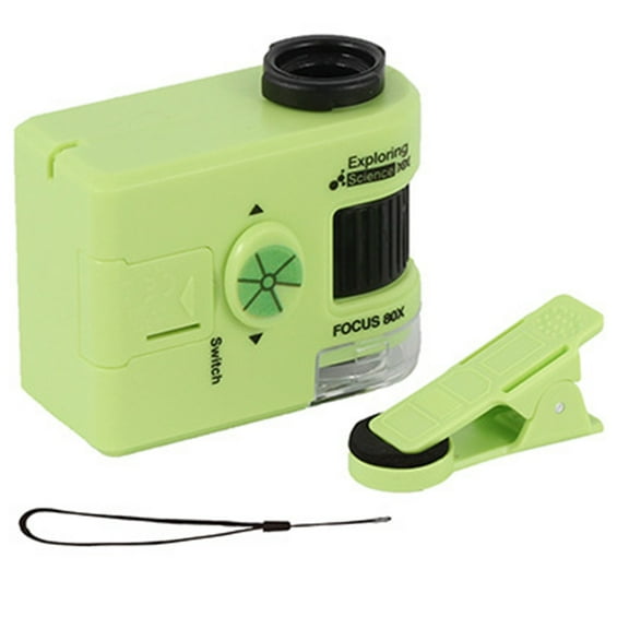 Green Green Portable Handheld 80X Microscope For Kids With Led Light Pocket Science Exploration Outdoor Learning Toy