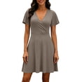 thumbnail image 6 of Hurxie Women's Summer Dress Vintage Casual Office Professional Elegant Work V Neck A Line Knee Length Dresses with Pockets Khaki,L, 6 of 7