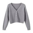 thumbnail image 5 of HOWPAY Cardigan Sweaters for Women Button up Long Sleeve V Neck Solid Color Tops Casual Classic Soft Knit Cable Lightweight Y2K Fall Outfits Grey XL, 5 of 5