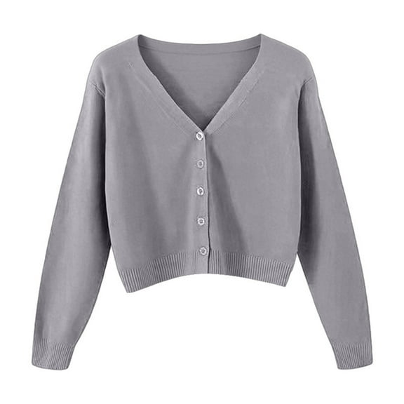 Cardigan Sweater for Women Long Sleeve V Neck Knitted Button Down Cardigan for Dress Open Front Grey Cardigan Fall Fashion