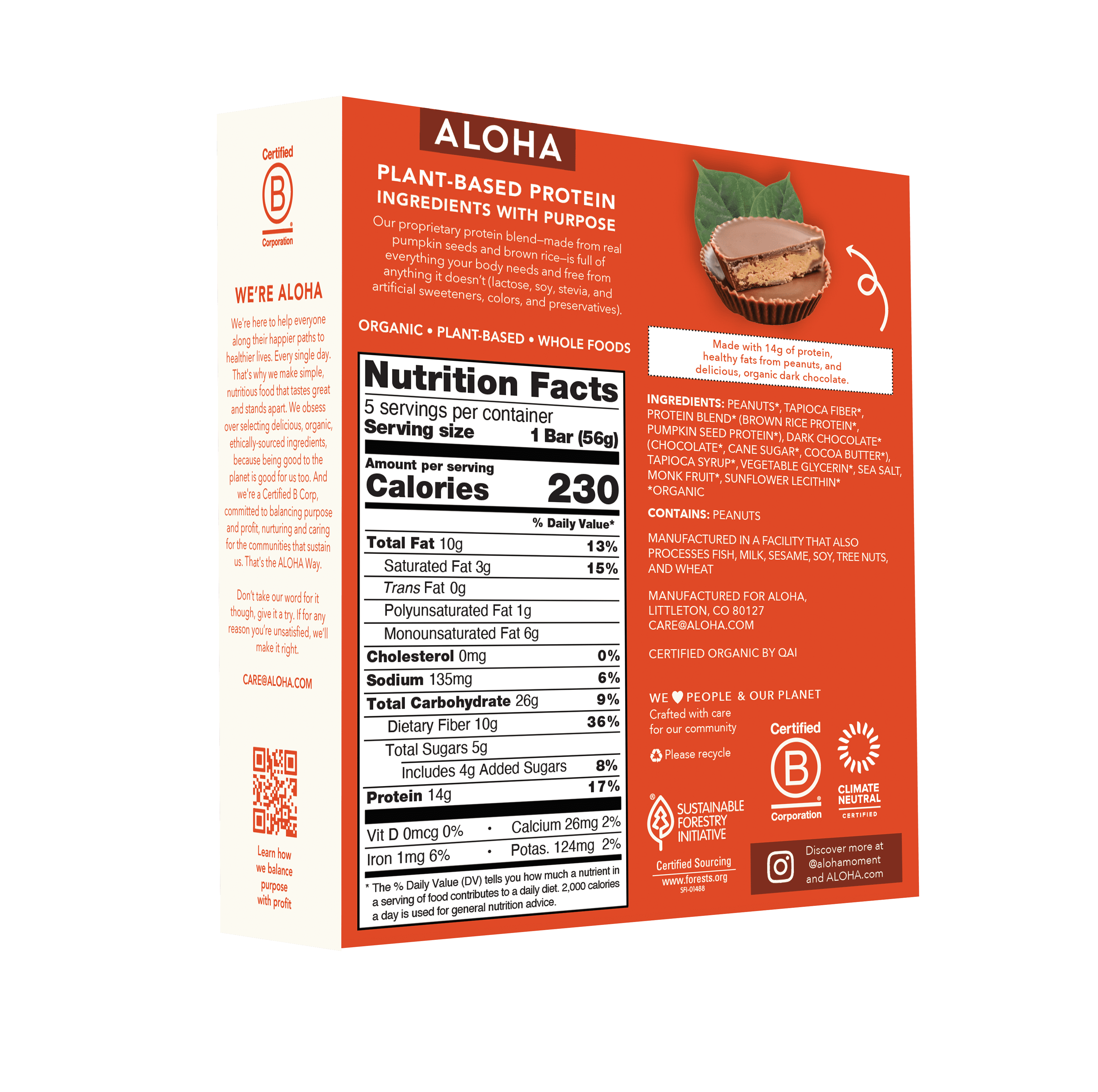 (3 pack) Aloha Plant-Based Protein Bars, 14g Protein, Peanut Butter Cup, 5 Pack