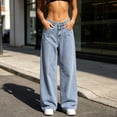 thumbnail image 3 of Straight Leg Jeans for Women Drape Soft Loose Fit Denim Pants High Waisted Stretchy Vintage Baggy Denim Pants with Pockets Daily Casual Streetwear Trousers, 3 of 6