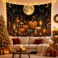 thumbnail image 3 of Ravens on Lanterns Beneath a Full Moon with Pumpkins, Whimsical Gothic for Autumn Decor Fans, Harvest Night Art, Halloween Gift, Tapestry Wall Hanging for Living Room and Den, 3 of 7