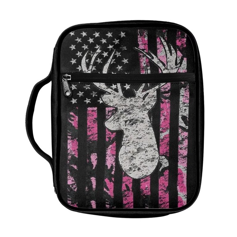 Renewold Bible Cover Protector Camo Hunting Deer Pink for School Boys Girls  Kids Pray Bag Handle Zippered Pockets for Notebooks Bible