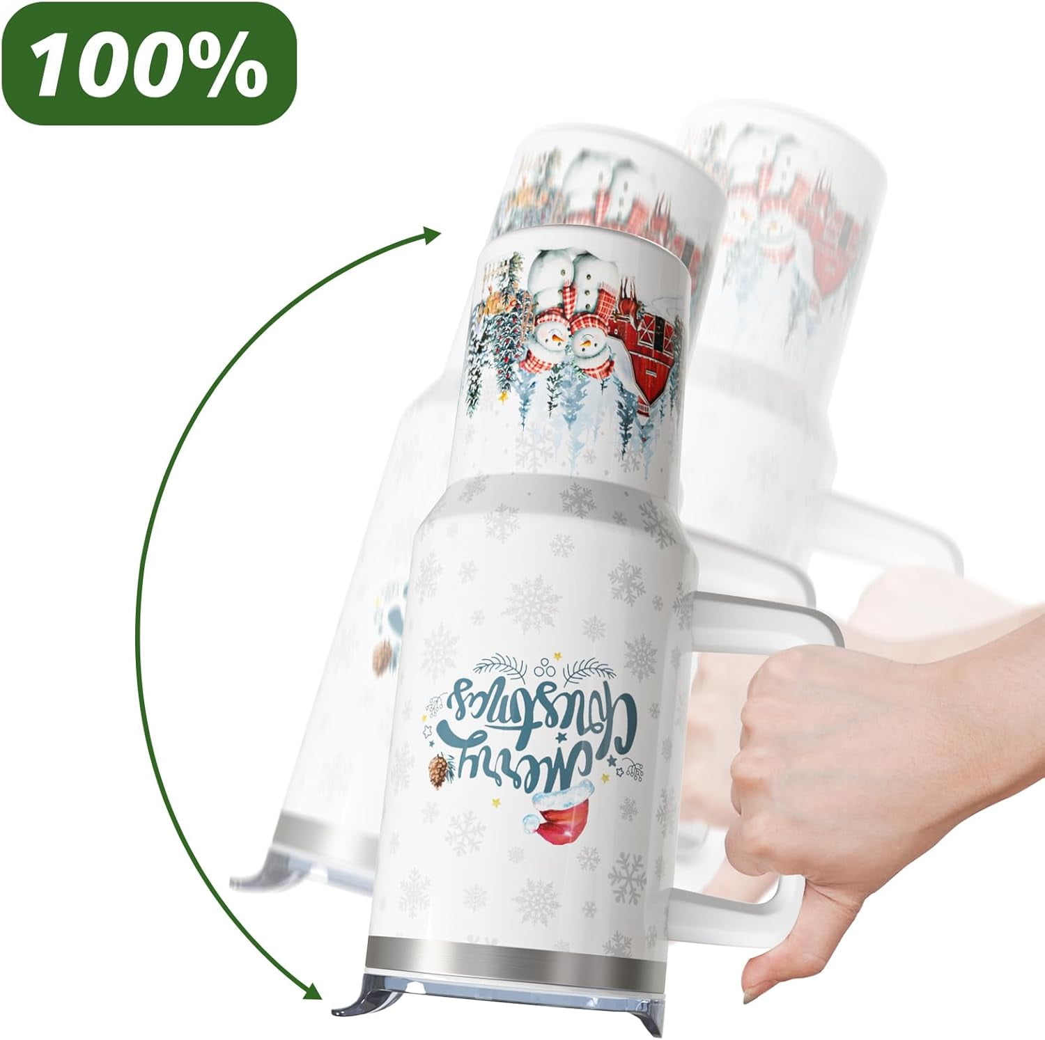 Christmas Tumbler 40 oz Xmas Tumblers with Handle and Straw Farmhouse White Snowman Stainless Steel Insulated Coffee Cups Mugs Holiday Gifts Stuff Decor for Women Girls