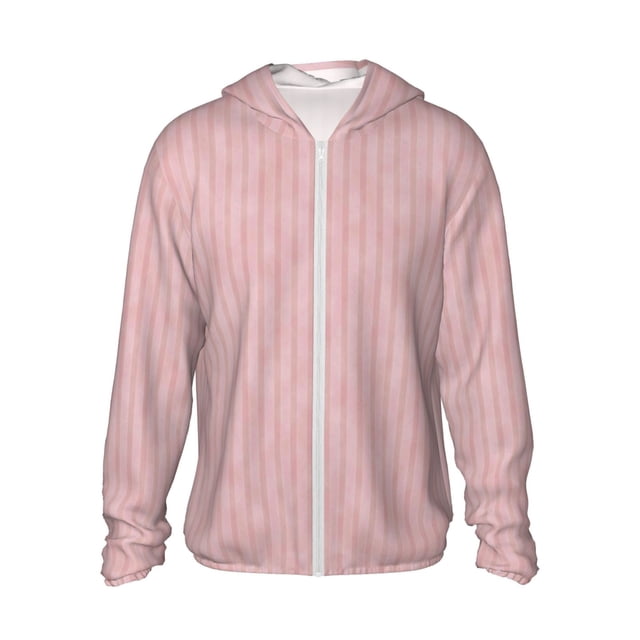 Fotbe Pink Stripes Chaqueta con Protección Solar UPF 50+ para Hombre y Mujer, Camisa con Capucha y Bolsillos-Large