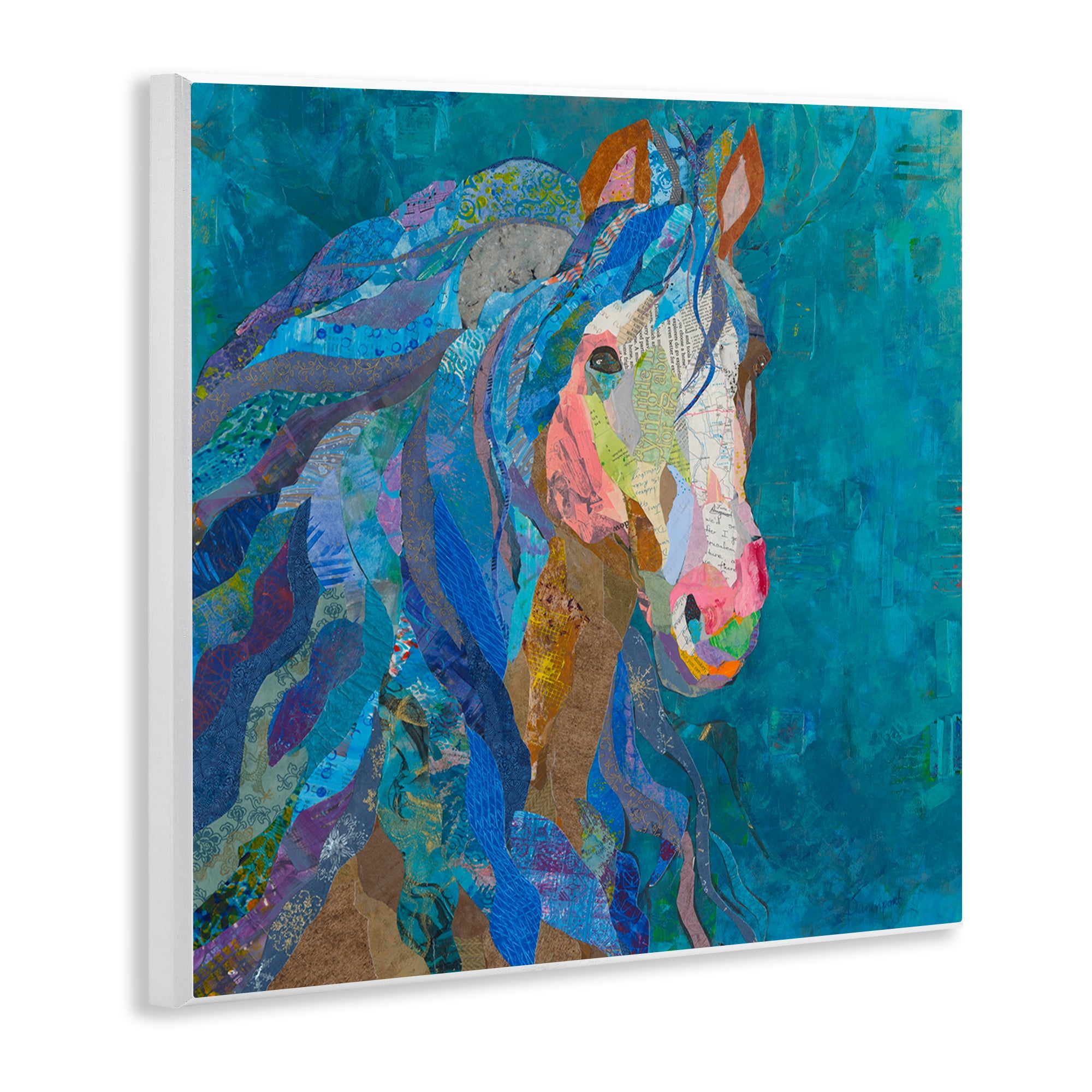 Stupell Industries Blue Collaged Pegasus Animals Painting Unframed Art Print Wall Art, 12 x 12