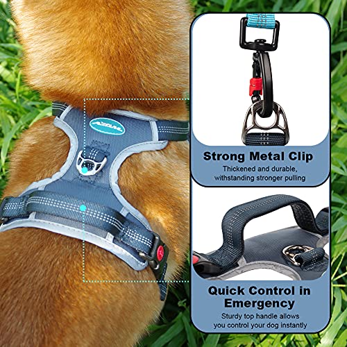 ThinkPet No Pull Harness Breathable Sport Harness with Handle-Dog Harnesses Reflective Adjustable for Medium Large Dogs,Back/Front Clip for Easy Control M Black
