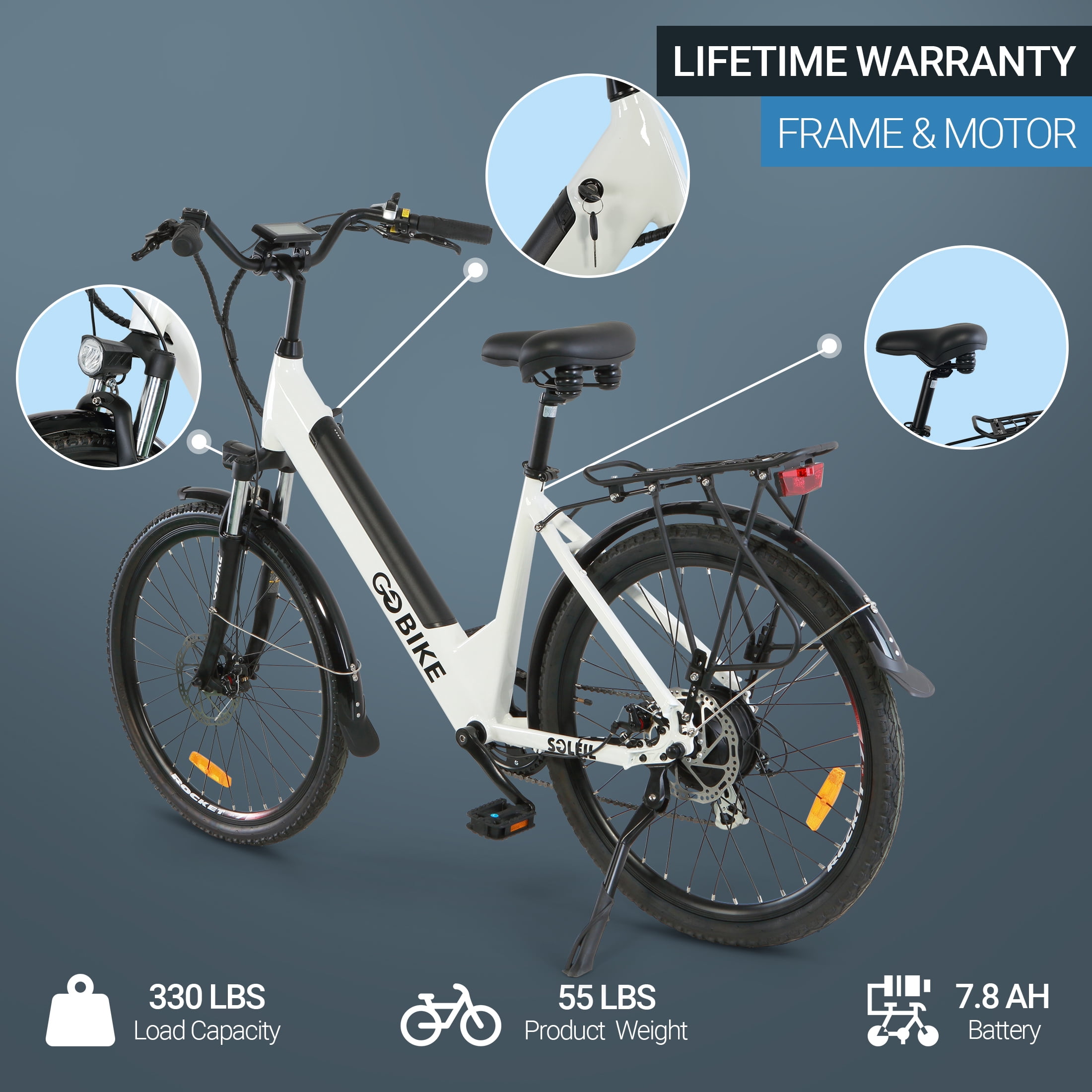 GOBIKE Soleil Electric Bike, Electric Bicycle for Adults, Up to 30 Miles Range, 330 lbs Weight Capacity