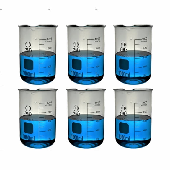 Beaker Borosilicate Glass with Graduations 1000ml 1L (6 and 24 Packs)