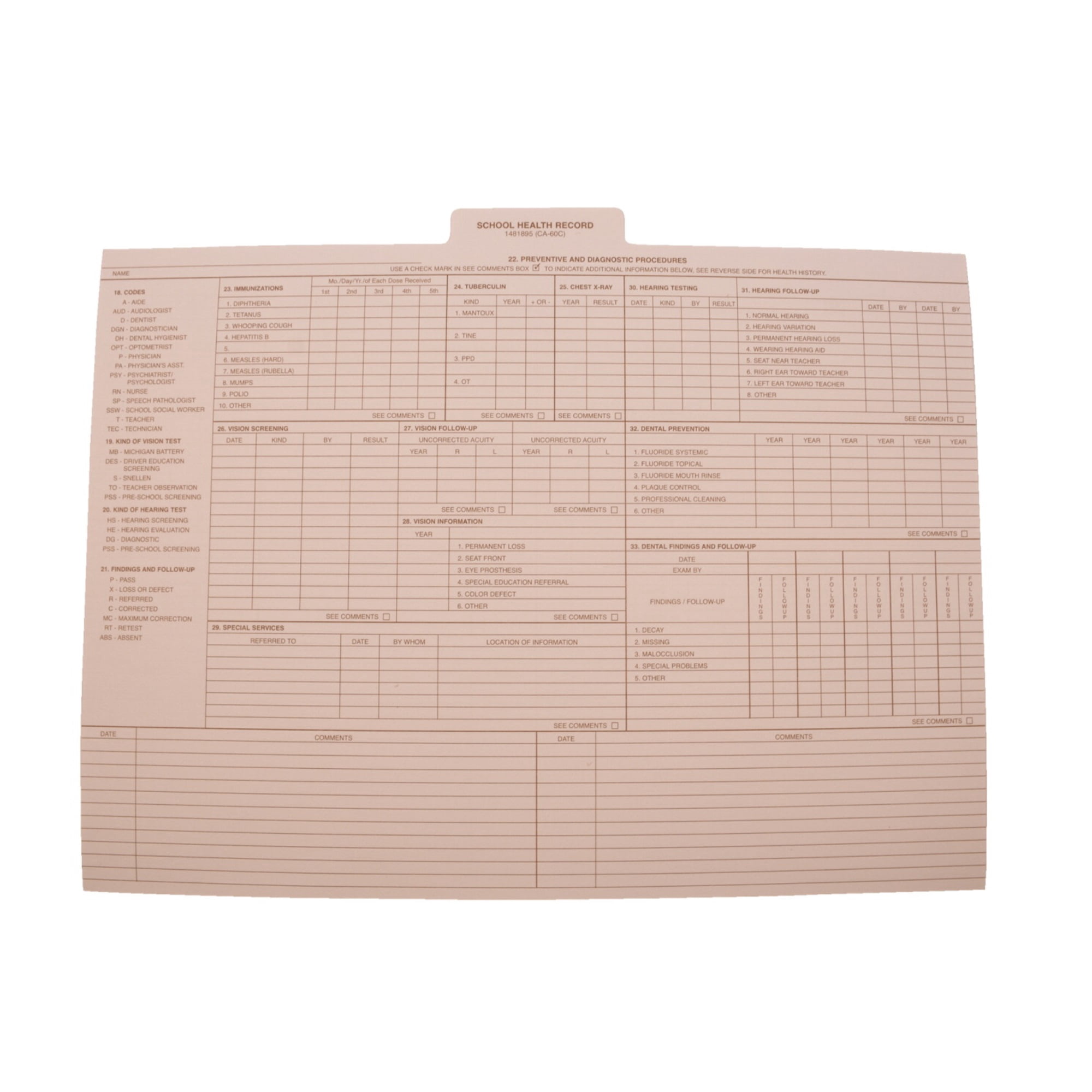 Hammond & Stephens Health Record Insert for Cumulative Health Insert, 9 x 11-3/4 Inches, White Tab, Pack of 25