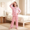 thumbnail image 3 of NIPAXO Girls Pajamas Set Long Sleeve Button-Down Pink Stripe Strawberry Bow Print Long Pants Satin Sleepwear for Kids, 3 of 8