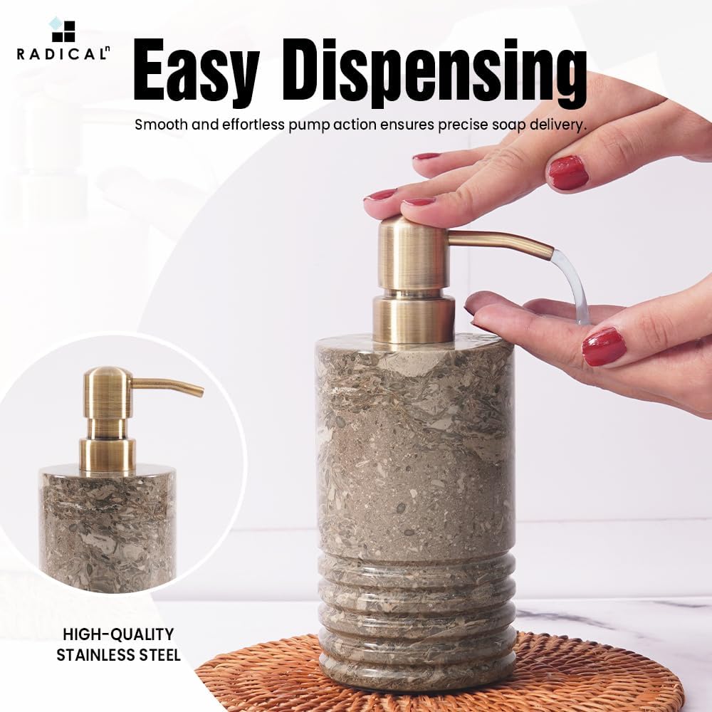 Radicaln Marble Soap Dispenser 7.5 inch Oceanic Hand Soap, Lotion, Foaming Shampoo & Sanitizer Container for Bathroom Countertop Decor - Liquid Dish Soap Dispenser for Kitchen Sink
