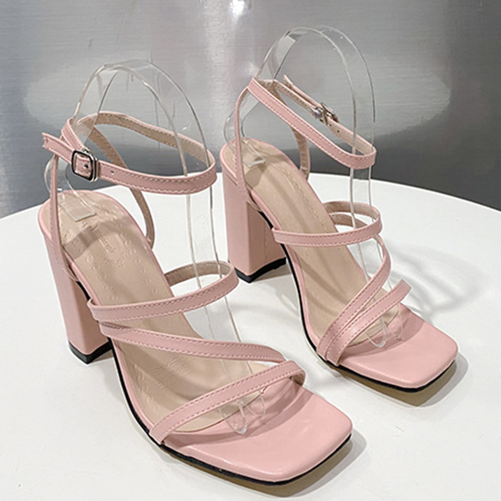  MLAGJSS strappy heels for women white high heels block heels  for women closed toe wedges slide sandals for women Fisherman  Sandal(0321A06 Beige,Size 7)