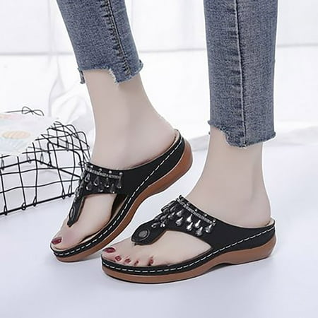 

Winter Savings Clearance! SuoKom Sandals Women Wedge Heel Multicolor Rhinestone Flip Flops Beach Sandals And Slippers Slippers Shoes for Women