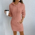 thumbnail image 5 of Women's Hoodie Dress Sweatshirt Dress Long Sleeve Pullover Hooded Plush Fleece with Drawstring Pocket for Winter Loungewear,Pink,2XL, 5 of 7