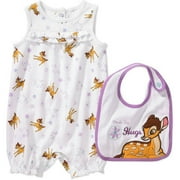 Newborn Girls' Bambi Sleeveless Romper and Bib, 2-Piece Set