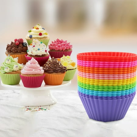 

Riguas 12Pcs Round Stackable Muffin Cups Non-stick High Temperature Resistant Bakeware Food Grade Silicone Baking Molds Party Favors