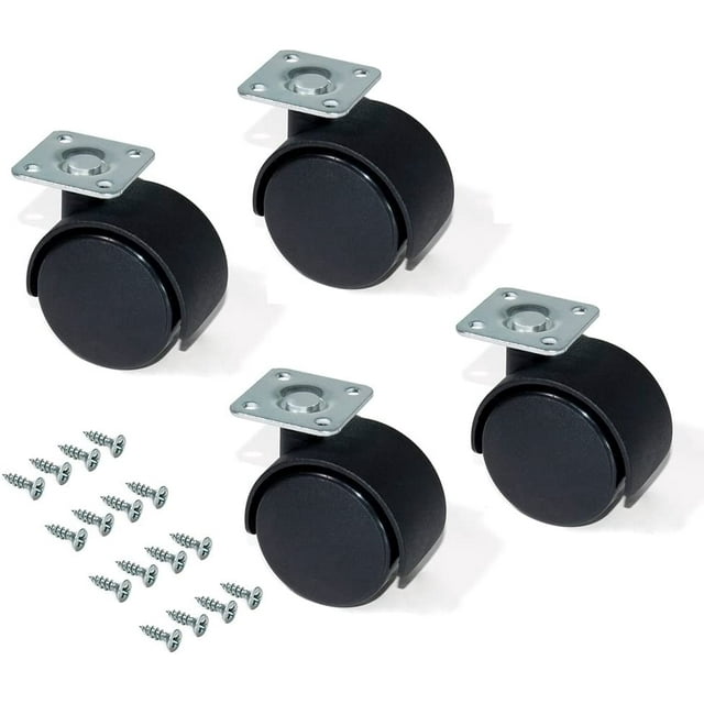 Juego de 4 ruedas giratorias con placa sin freno Ø 40 mm con placa de fijación/cojinete de bolas Negro TUNC Sencillez