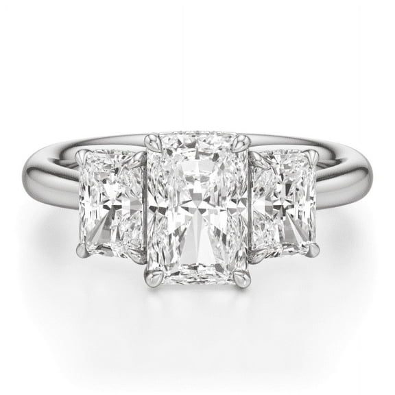 Sprico Jewel 2 Ct Radiant Cut Engagement Solitaire with Accent Stones - 14K White Gold Plated Trilogy 3 Stone Wedding Ring for Women - Moissanite Engagement Ring - Perfect Proposal Gifts
