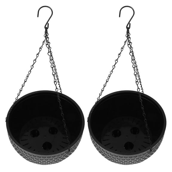 FELTECHELECTR Hanging Planter Dark Grey Rattan Weave 2Pcs 6.5X6.5X4.3In