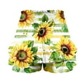 thumbnail image 4 of MIUOWANP Women's Elastic Waist Shorts Sunflower Print Relaxed Fit Shorts Comfortable Breathable Ruffled Leg Shorts Size M(6)Yellow, 4 of 5