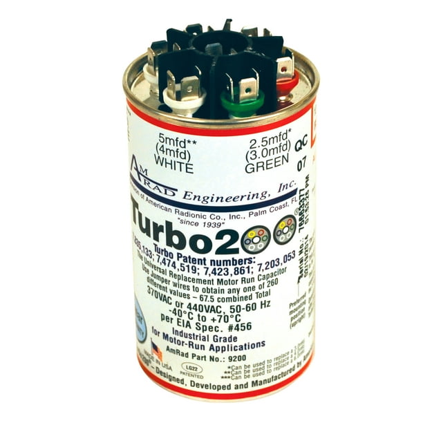 Turbo 200 2.5 MFD to 67.5 MFD Round Universal Motor Run Capacitor