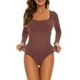 thumbnail image 5 of Viluyesy Womens Long Sleeve Shapewear, Seamless Tight Fit Tummy Control Scoop Neck Yogo Sculpting Butt Bodysuit Coffee XL, 5 of 6