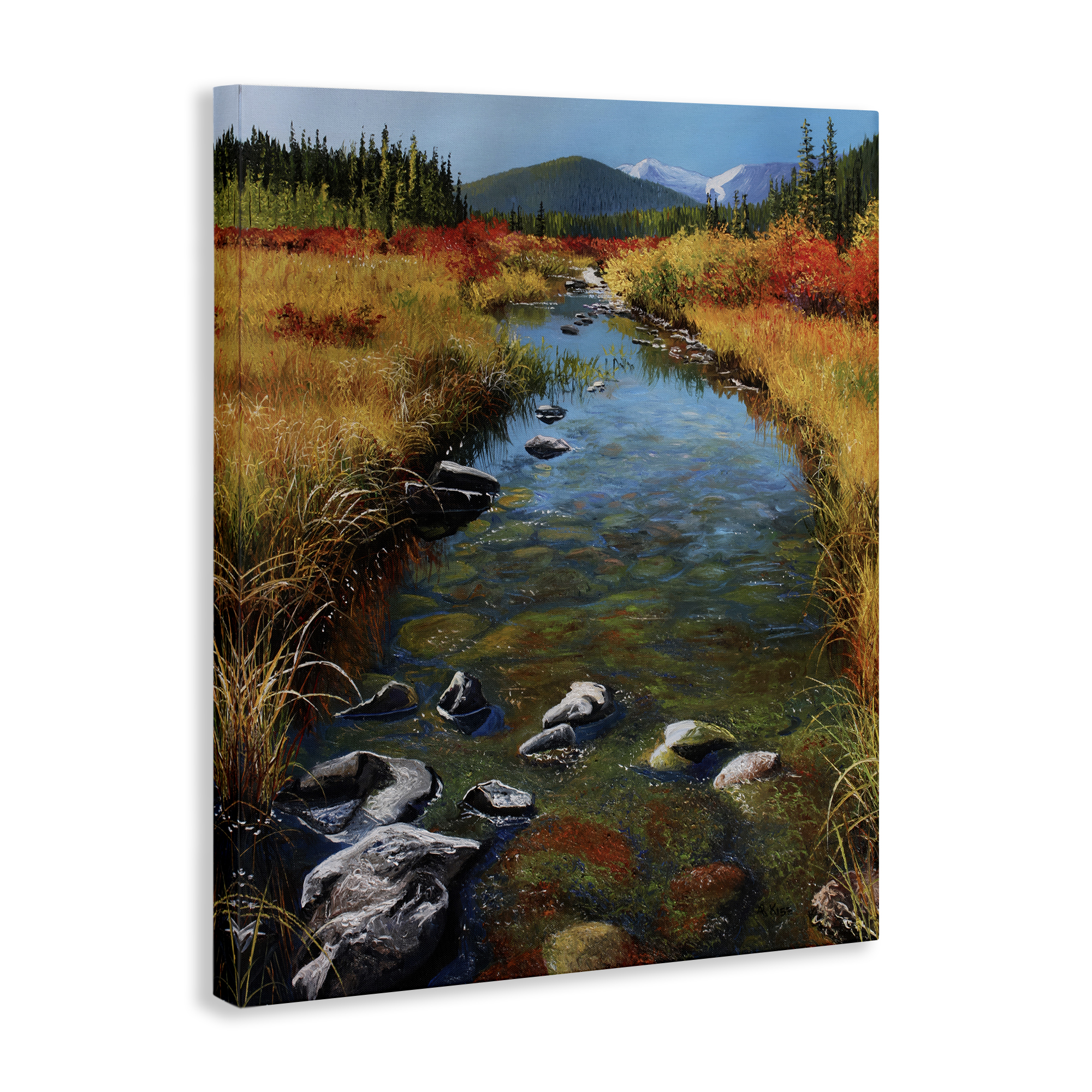 Stupell Industries Outflow From Lake Landscape & Nature Painting Wrapped Canvas Art Print Wall Art, 36 x 48