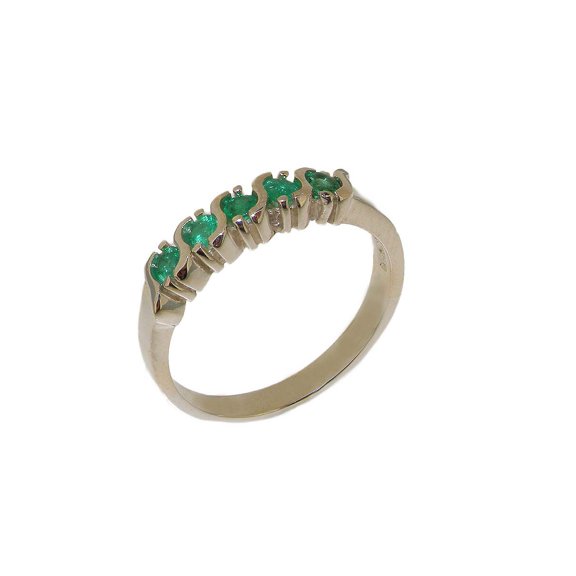 LBG British Made 10k White Gold Natural Emerald Womens Eternity Ring - 33 size options - Sizes 4 to 12 Available