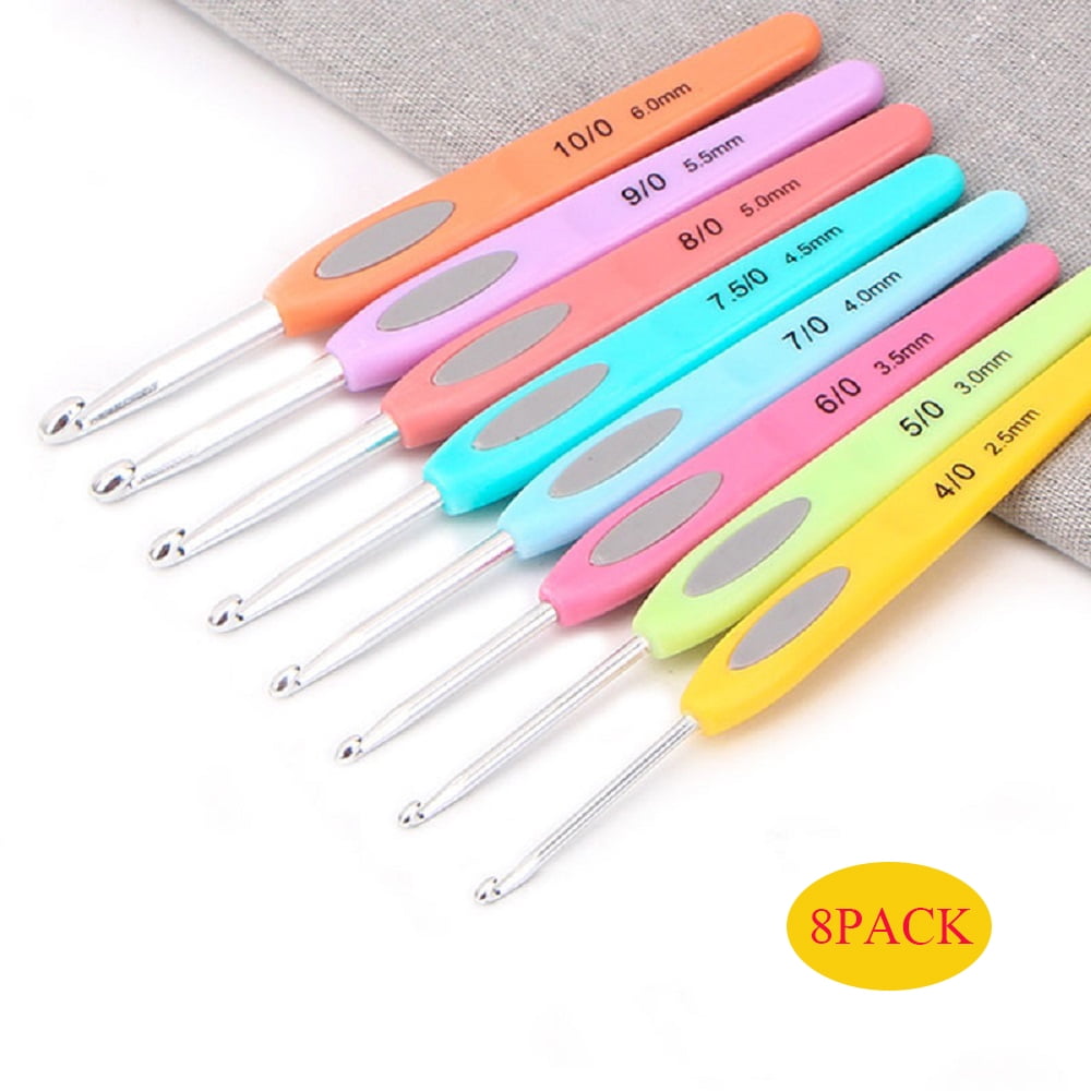 8 Sizes Crochet Hooks Set, Aluminum Ergonomic Knitting Needles Kit Weave Yarn Craft Set for Arthritic Hands, Crochet Hooks Set with Non-Slip Cushioned Grip Handles, 2.5mm -6mm, Sewing Accessories